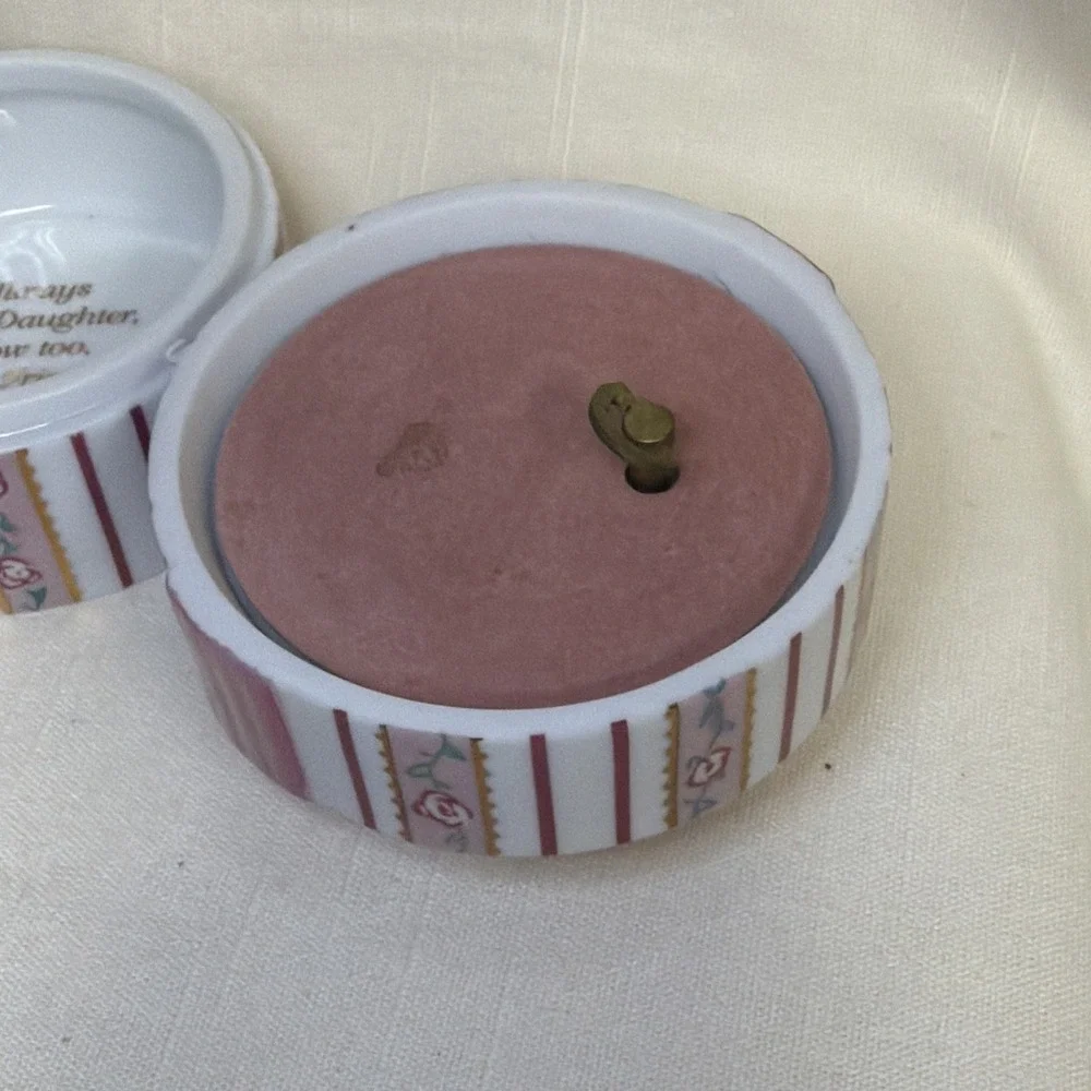 Always My Daughter MUSIC BOX TRINKET BOX Vintage Pink Bow Porcelain 2.75